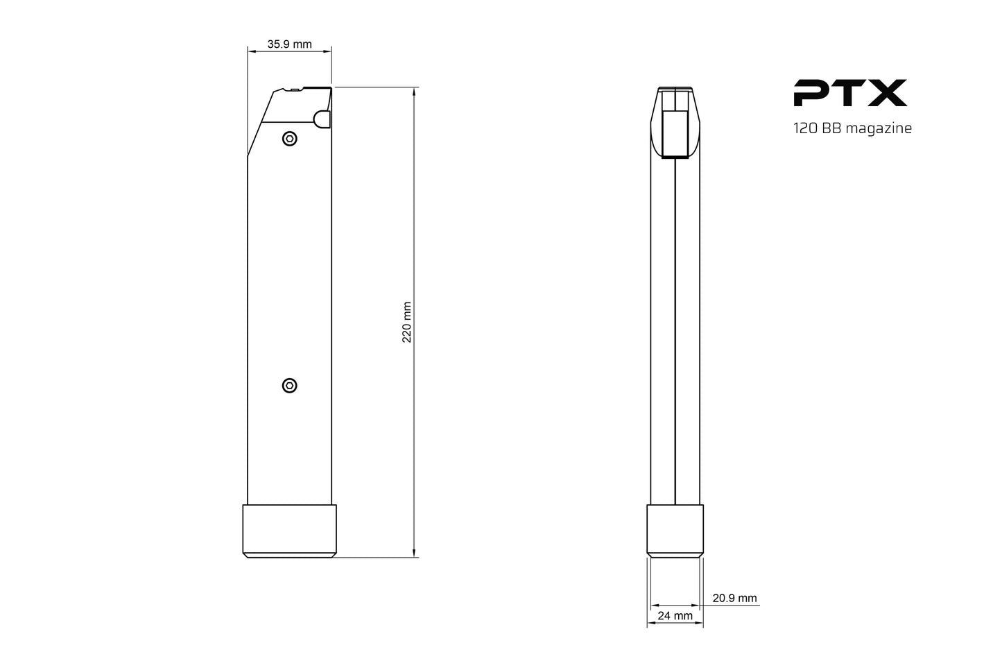 120 Round Mid-Cap Magazine for GATE PTX HPA Pistol
