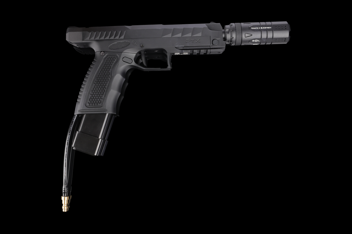 GATE SOL — mounted full side profile; PTX pistol and air line not included.